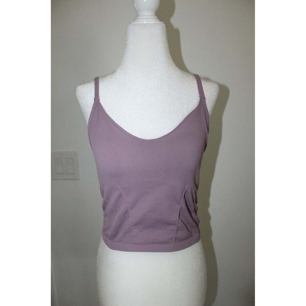 Free People FP Movement Mauve V-Neck Seamless Ruched Crop Cami Top Logo Small‎